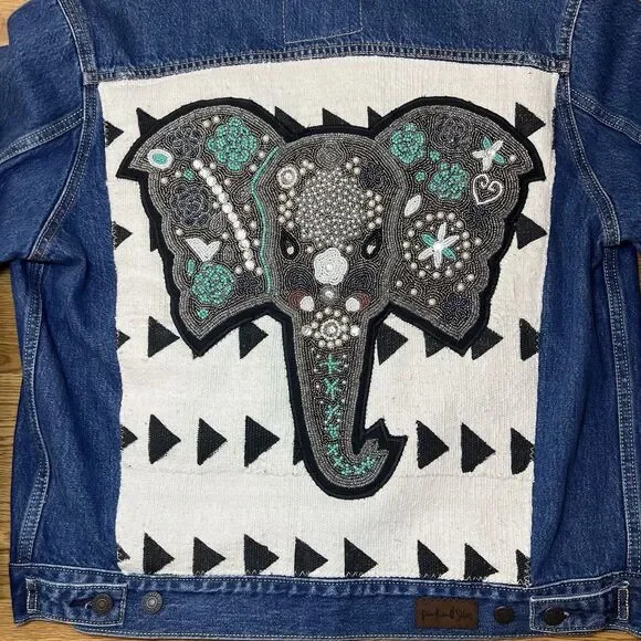 Pink & Silver Fashion Boho-Chic One Of A Kind Levi's Hand Beaded M Denim Jacket - Picture 4 of 16